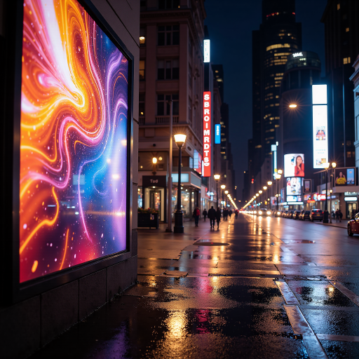 城市夜景短片剧照，霓虹灯光璀璨夺目，现代都市繁华景象，年轻人夜生活场景，时尚潮流元素融入